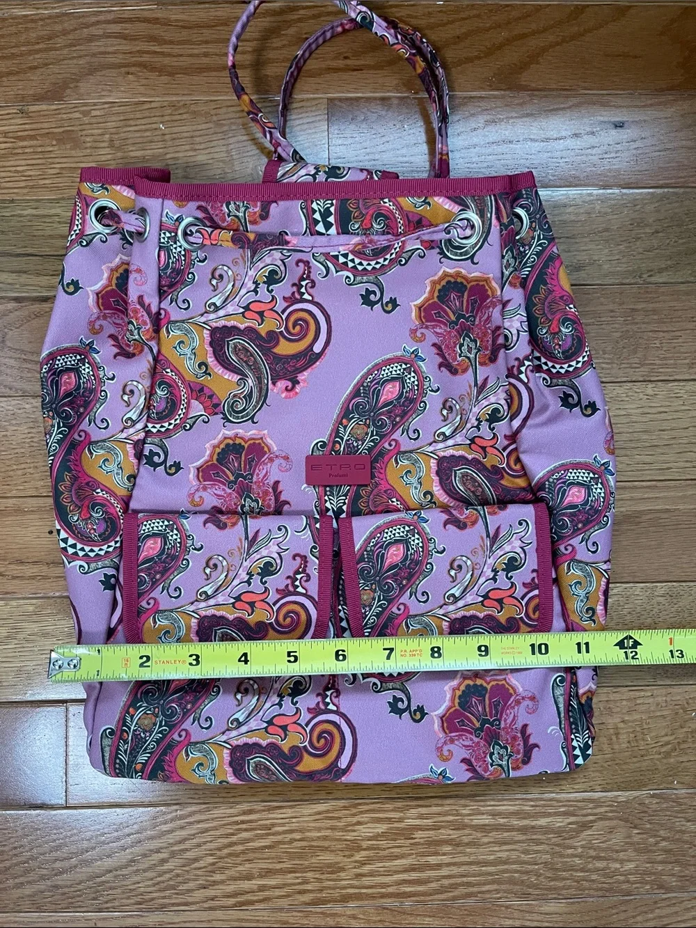 Etro Milano Pink, Red, Ochre, Multi Paisley Print Satin Backpack NWOT